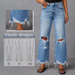 Damen Jeans mit hoher Taille, Rissen und ausgestelltem Bein