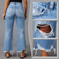 Damen Jeans mit hoher Taille, Rissen und ausgestelltem Bein