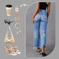 Damen Jeans mit hoher Taille, Rissen und ausgestelltem Bein