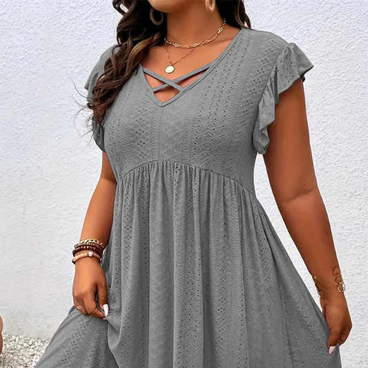 📢📢Limitiertes Angebot – 50 % Rabatt + kostenlose Halskette !! ⏰Damenkleid mit V-Ausschnitt und Rüschenbesatz